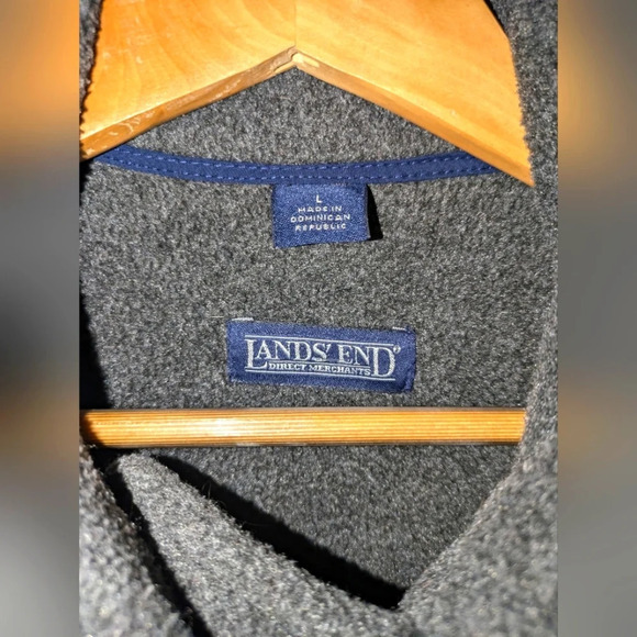 Lands’ End Polartec Fleece Peacoat Jacket Large Gray Double Breasted - Picture 3 of 8